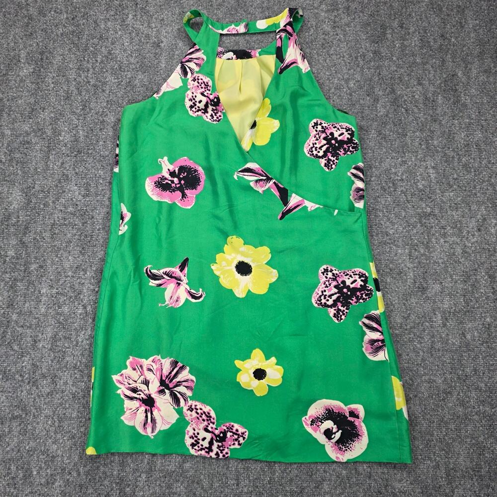 J Crew Dress Womens 2 Green Floral Silk Sleeveless Shift Tropical Coastal Chic - Picture 9 of 16